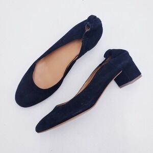 J.Crew Anya Black Suede Block Heel Pumps Round Toe H7806 Womens 8.5